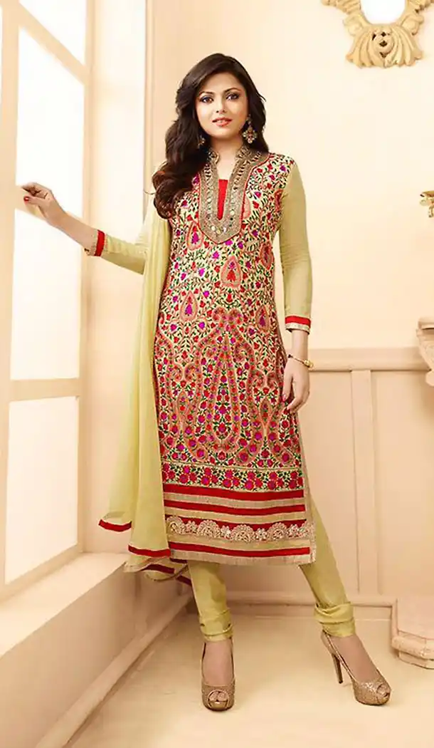 Tan Brown Georgette A Line Style Party Wear Stitched Salwar Kameez with Dupatta | FH436869195
