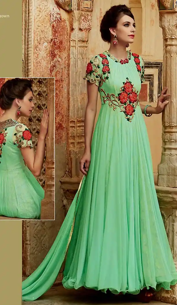 Mint Green Color Net Women`s India Fashion Style Party Wear Stitched Gowns Online Shopping | FH437069208