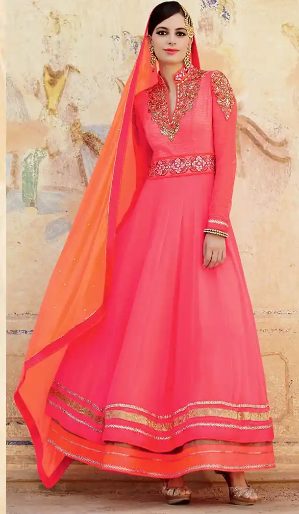 Salmon Color Georgette India Fashion Style Party Wear Stitched Gowns Online Shopping | FH437069210