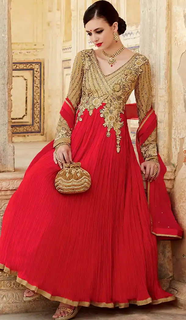 Deep Scarlet Color Georgette India Fashion Style Party Wear Stitched Gowns Online Shopping | FH437069211