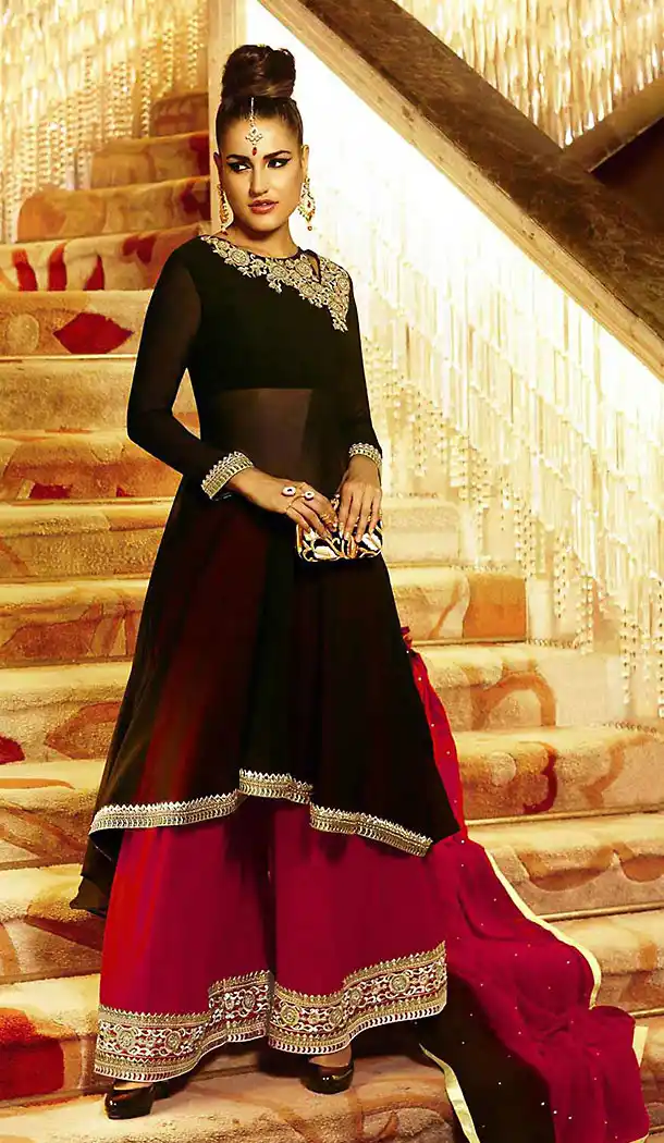 Party Wear Style Stitched Salwar Kameez with Dupatta in Georgette Black | FH437169230