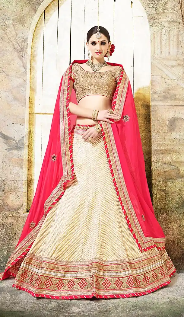 Off White Color Net,Fancy Designer Lehengas Choli with Dupatta | FH437269225