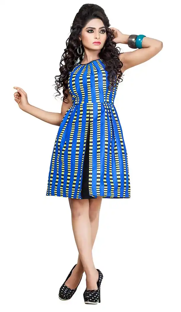 Sky Blue Color Raw Silk Western Wear Readymde Dresses For Ladies | FH437369244