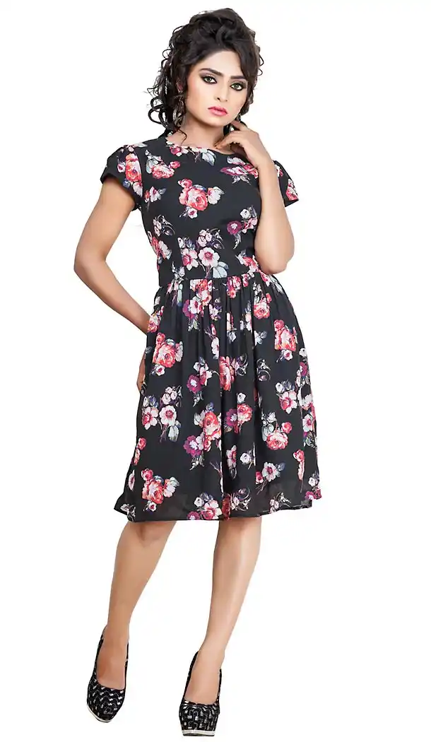 Black Color Georgette Western Wear Readymde Dresses For Ladies | FH437369246