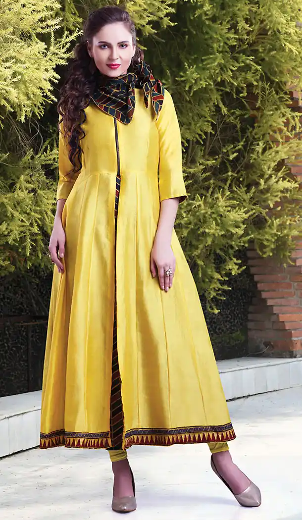 Party Wear Style Readymde Salwar Kameez with Dupatta in Bhagalpuri Silk Yellow Color | FH437869295