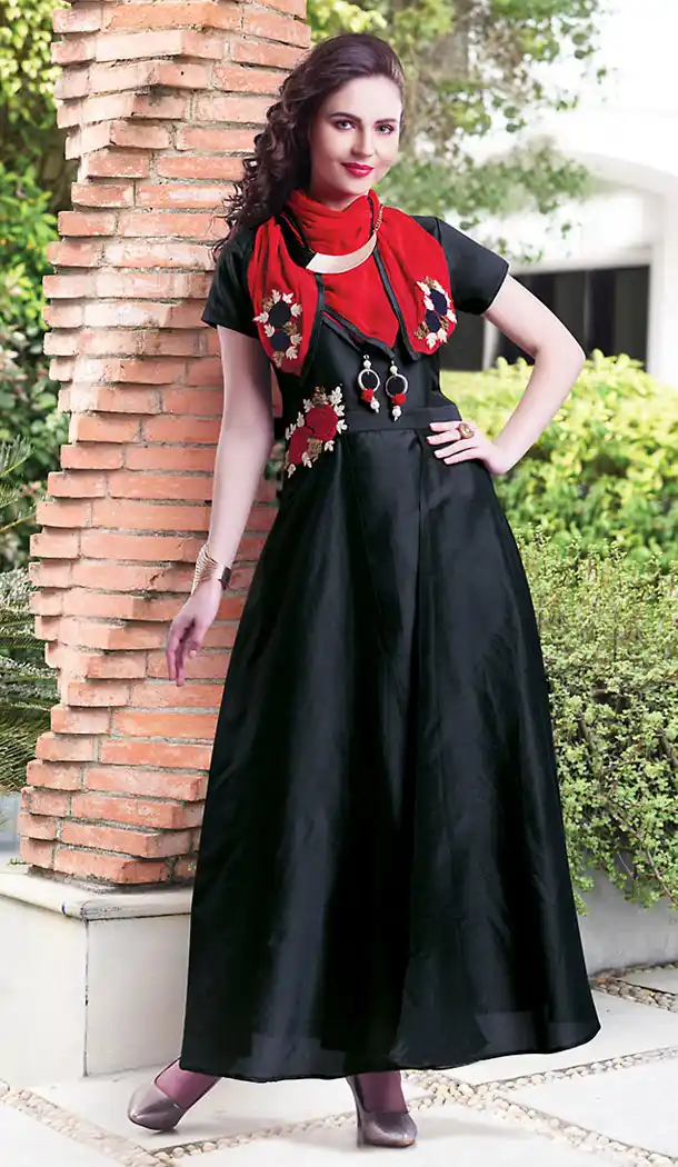 Party Wear Style Readymde Salwar Kameez with Dupatta in Silk Black Color | FH437869296