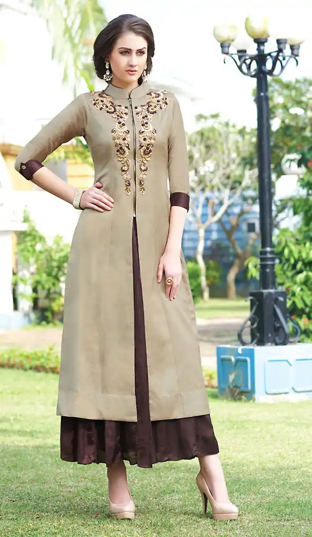 Party Wear Style Readymde Salwar Kameez with Silk Tan Brown Color | FH437869299