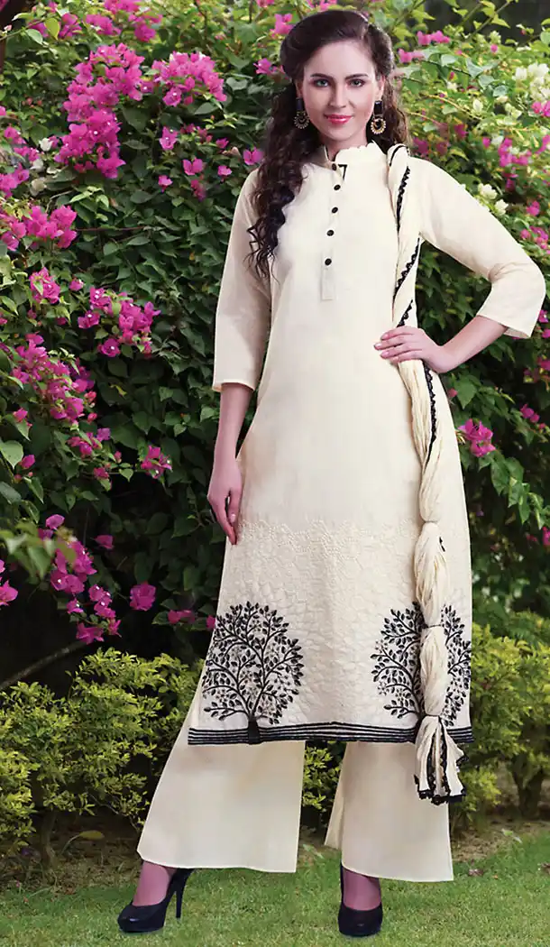 Party Wear Style Readymde Salwar Kameez with Kora Silk Cream Color | FH437869302