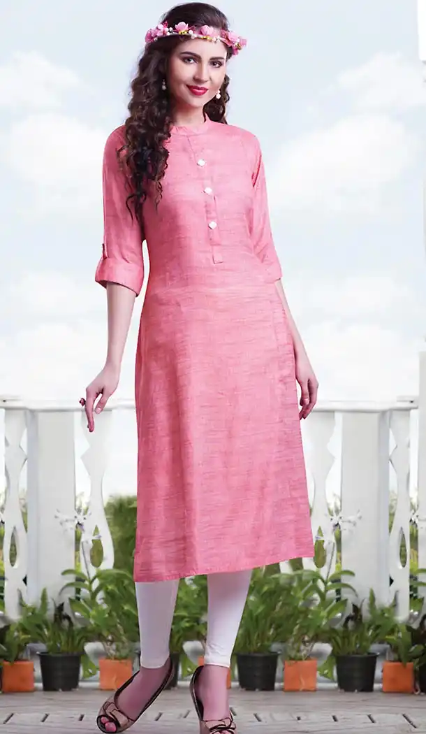 Salmon Color Cotton Straight Style Girls Readymade Kurti Online | FH438269336