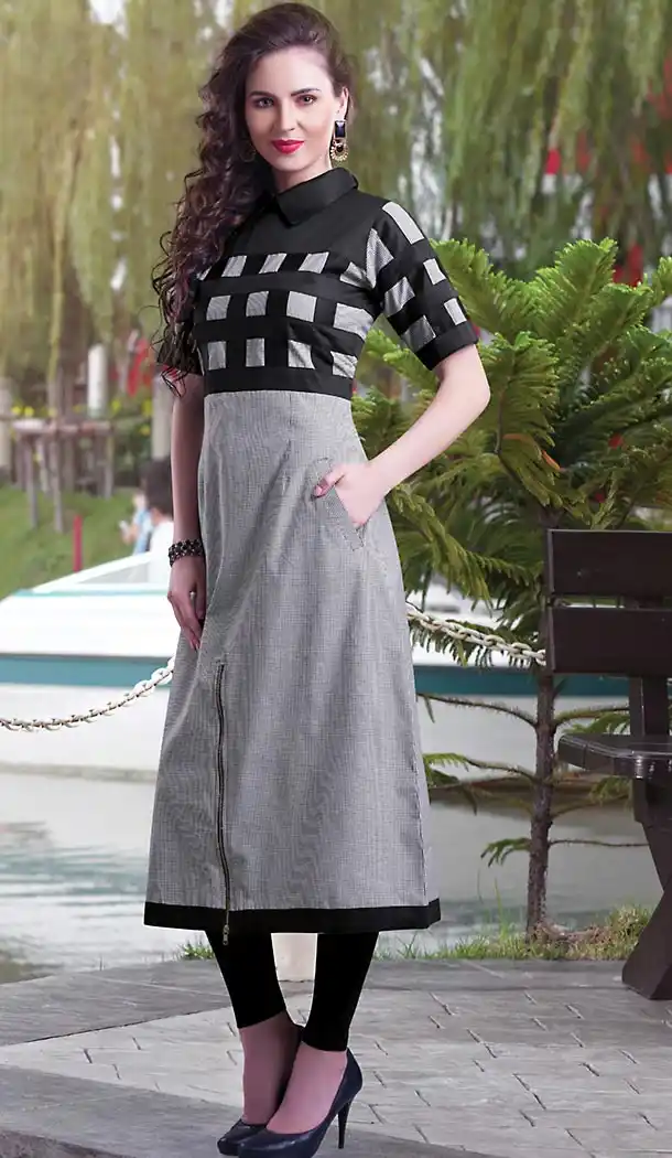 Dove Color Cotton A-line Style Girls Readymade Kurti Online | FH438269337