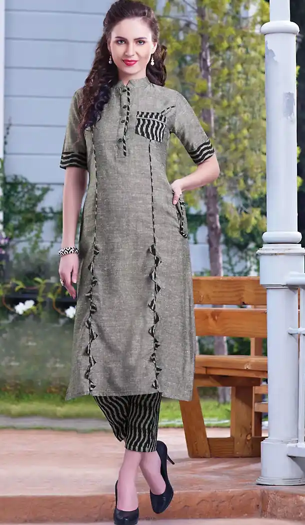 Dove Color Khadi Silk Straight Style Girls Readymade Kurti Online | FH438269345