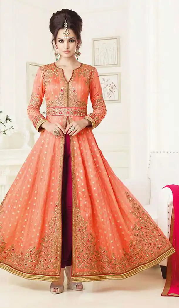 Orange Color Viscose Satin Designer Abaya Style Stitched Pakistani Dresses with Dupatta | FH438369355