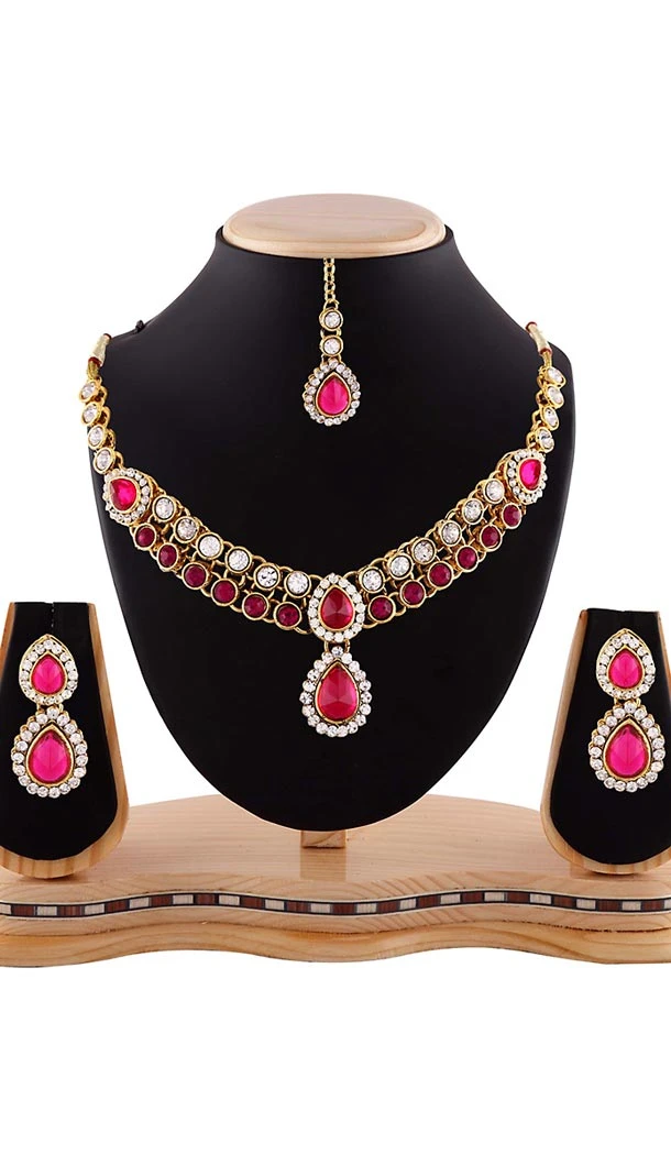 Pink and White Color American Diamond Semi Precious Jewellery | FH438569358