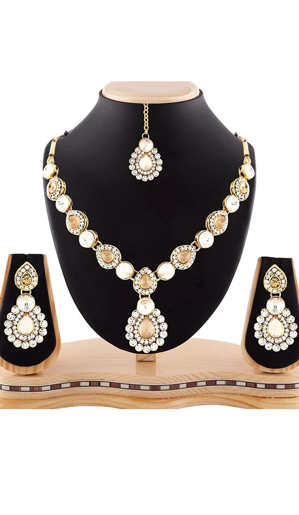 Beige and White Color American Diamond Semi Precious Jewellery | FH438569360