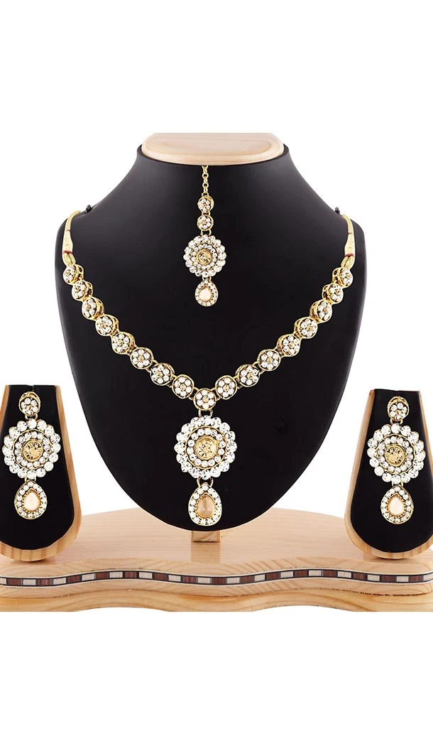 White and Gold Color American Diamond Semi Precious Jewellery | FH438569361
