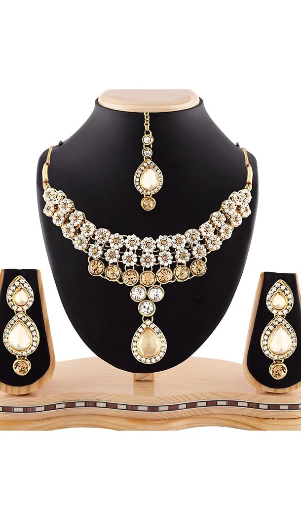 Beige and White Color American Diamond Semi Precious Jewellery | FH438569364