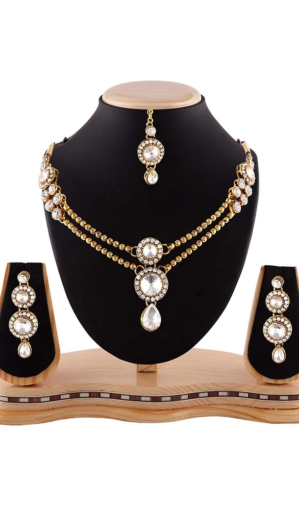 White and Gold Color American Diamond Semi Precious Jewellery | FH438569366
