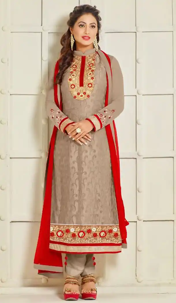Tan Brown Color Georgette Straight Cut Style Pakistani Formal Dresses with Dupatta | FH438869385