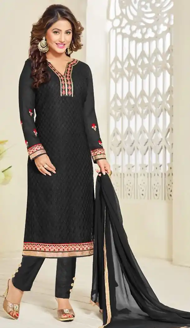 Black Color Georgette Straight Cut Style Pakistani Formal Dresses with Dupatta | FH438869389