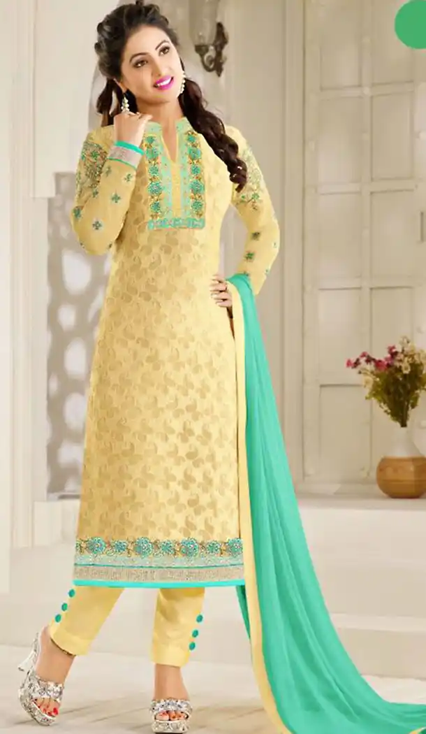 Dark Cream Color Georgette Straight Cut Style Pakistani Formal Dresses with Dupatta | FH438869390