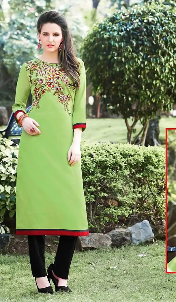 Parrot Green Color Cotton Straight Style Readymade Kurtas/Kurtis for Women | FH439469474