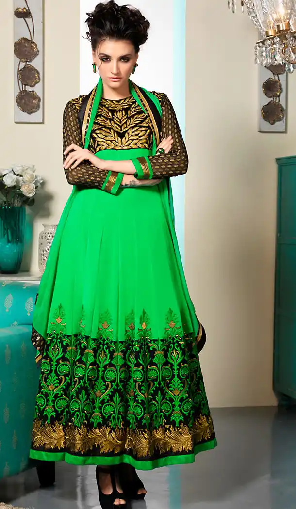 Lime Green Color Georgette Anarkali Style Pakistani Dresses with Dupatta | FH439569436