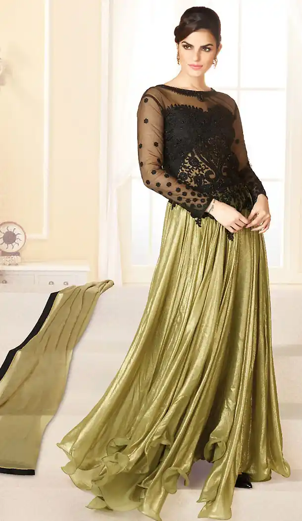 Mehendi Green Color Georgette A Line Style Pakistani Dresses with Dupatta | FH439569437