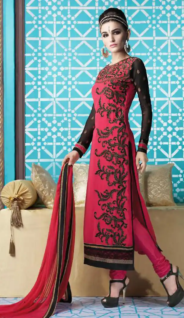 Deep Pink Color Georgette Straight Cut Style Pakistani Dresses with Dupatta | FH439569439