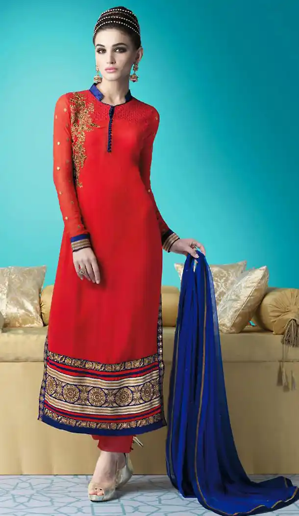 Red Color Georgette Straight Cut Style Pakistani Dresses with Dupatta | FH439569440