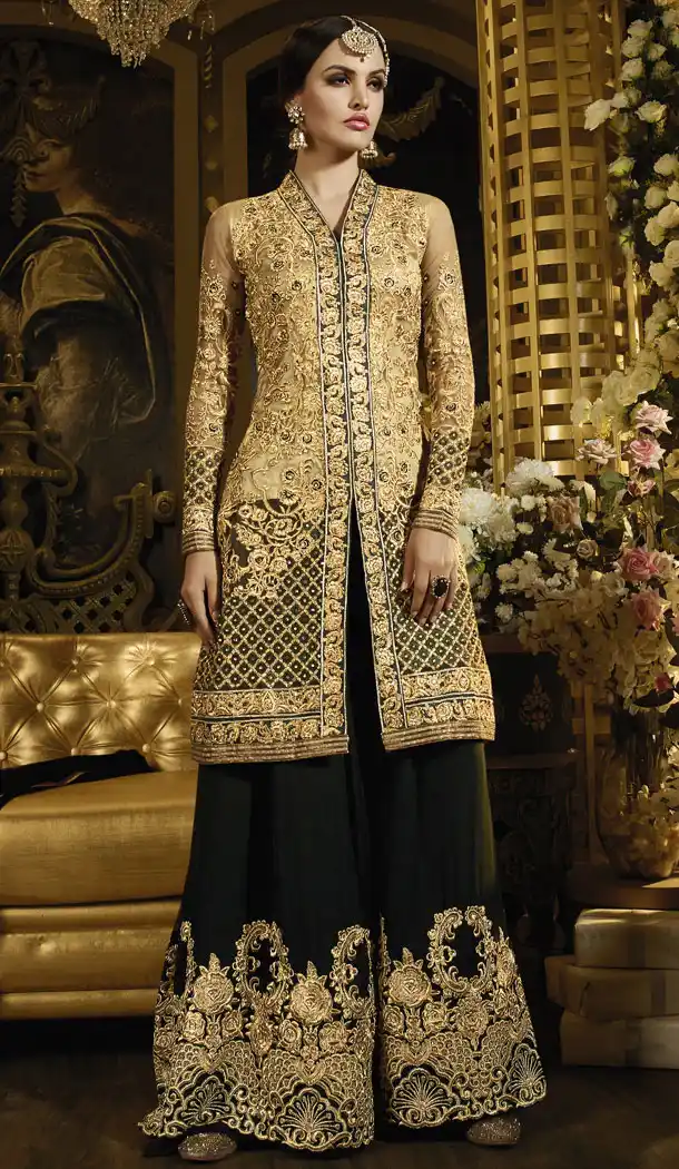 Tan Brown Color Net Pakistani Styles Stitched Designer Dresses with Dupatta | FH439769528
