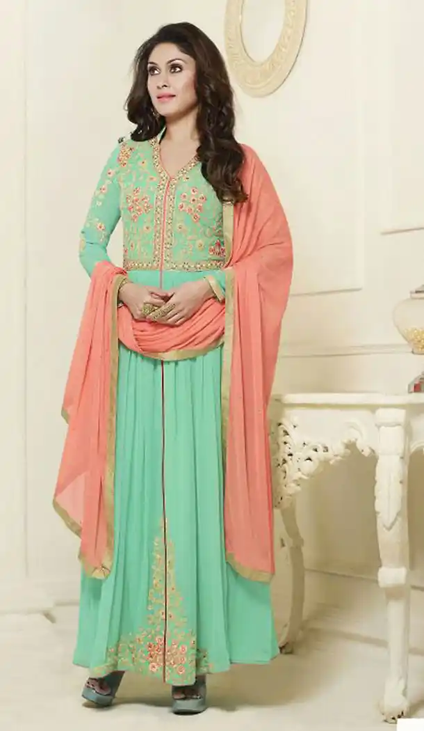 Aloe Vera Green Color Georgette Designer Party Wear Stitched Salwar Suits with Dupatta | FH439869496