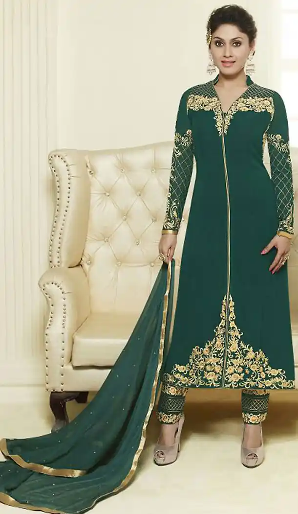 Bottle Green Color Georgette Designer Party Wear Stitched Salwar Suits with Dupatta | FH439869497