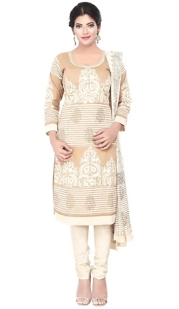 French Beige Color Cotton Readymade Casual Churidar Suits with Dupatta | FH440169532