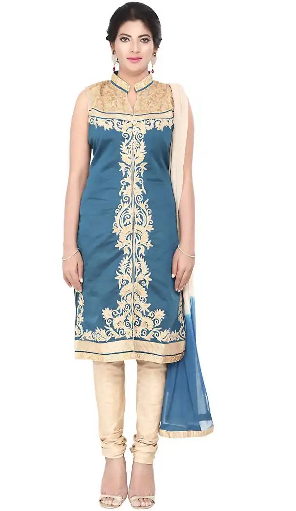 Steel Blue Color Cotton Readymade Casual Churidar Suits with Dupatta | FH440169535