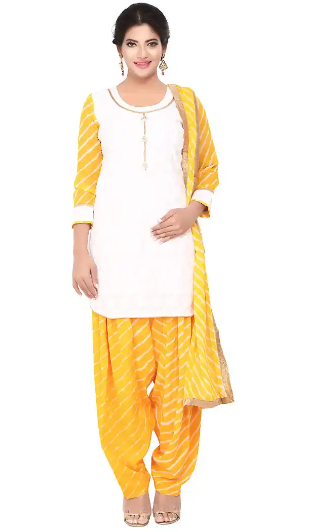 Yellow Color Chanderi Silk,Cotton Readymade Casual Patiyala Suits with Dupatta | FH440169540