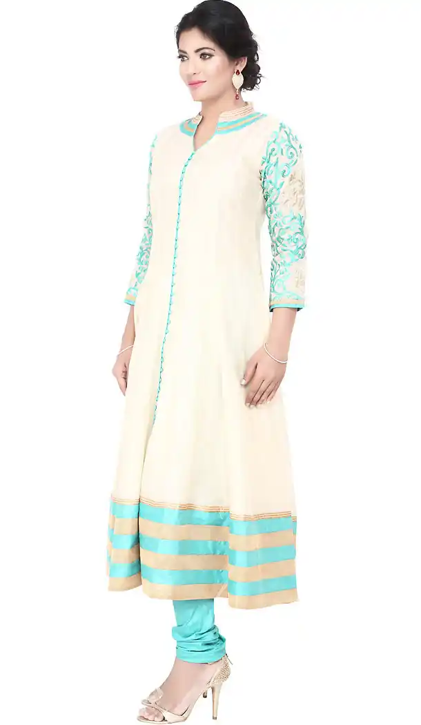 Turquoise Color Chanderi Silk,Cotton Readymade Casual Churidar Suits with Dupatta | FH440169541