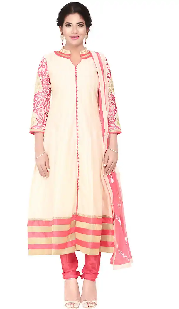 Cream Color Chanderi Silk,Cotton Readymade Casual Churidar Suits with Dupatta | FH440169542