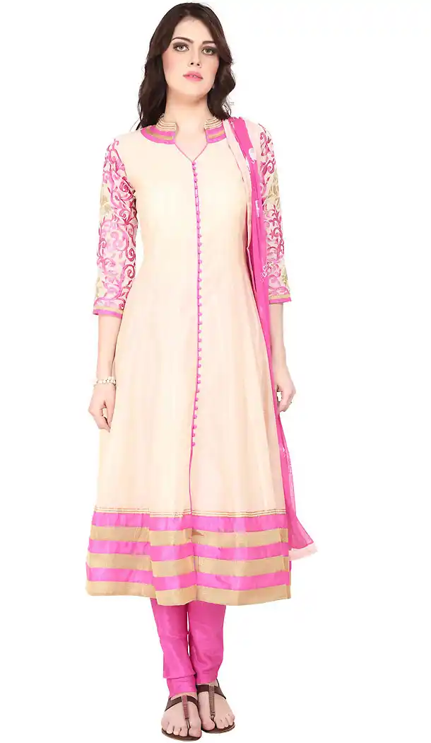 Cream Color Chanderi Silk,Cotton Readymade Casual Churidar Suits with Dupatta | FH440169543