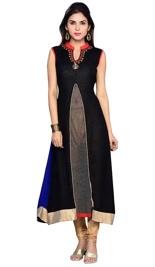 Black Color Georgette Readymade Long Trendy Kurtis For Women | FH440269545
