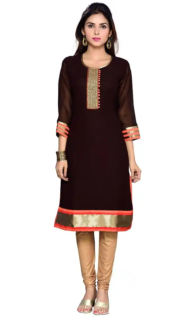 Chocolate Color Georgette Readymade Long Trendy Kurtis For Women | FH440269550