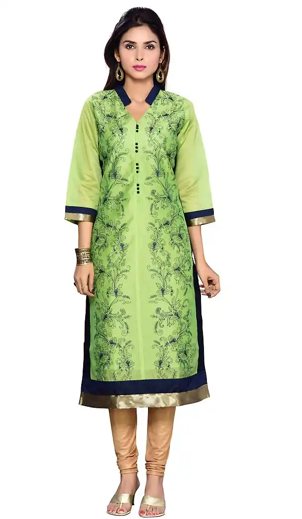 Parrot Green Color Chanderi Silk Readymade Long Trendy Kurtis For Women | FH440269552
