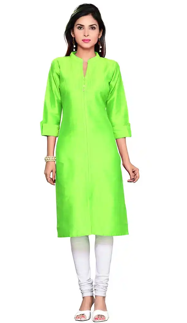 Parrot Green Color Cotton Readymade Long Trendy Kurtis For Women | FH440269556
