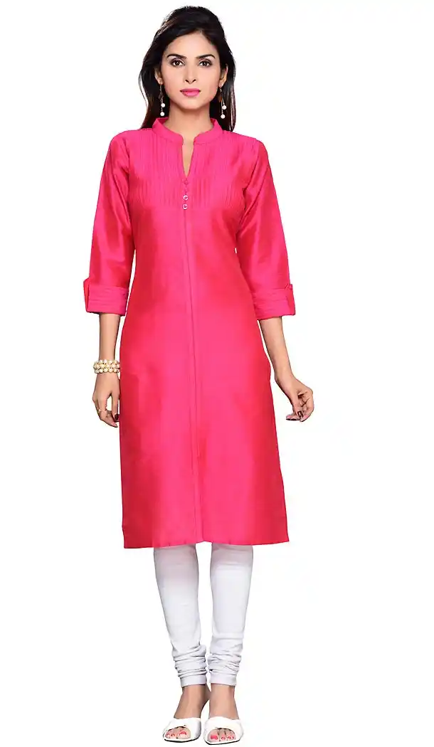 Deep Pink Color Cotton Readymade Long Trendy Kurtis For Women | FH440269558