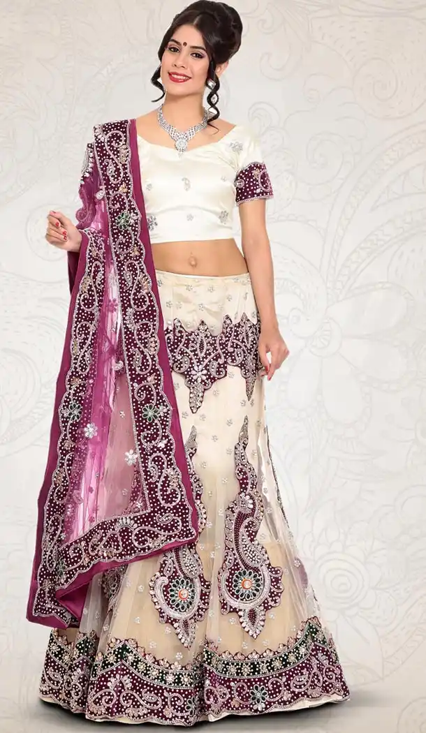 Cream Color Net Indian Designer Bridal Wedding Stitched Lehengas with Dupatta | FH440869614