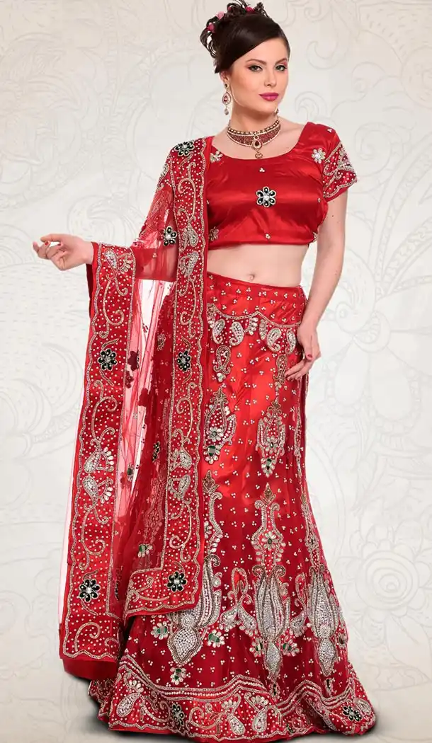 Red Color Net Indian Designer Bridal Wedding Stitched Lehengas with Dupatta | FH440869616