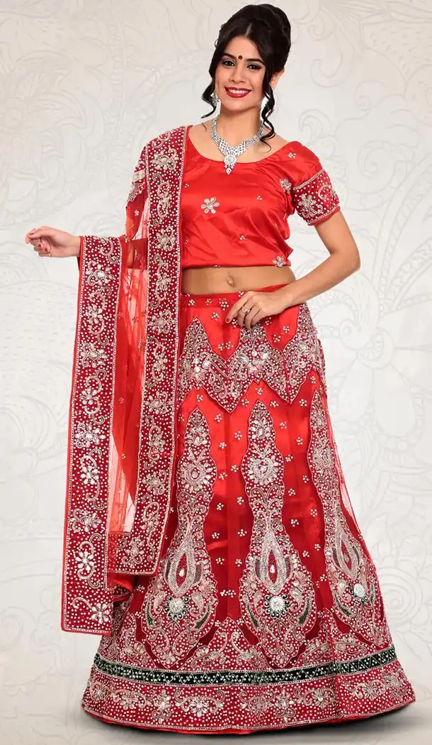 Red Color Net Indian Designer Bridal Wedding Stitched Lehengas with Dupatta | FH440869617