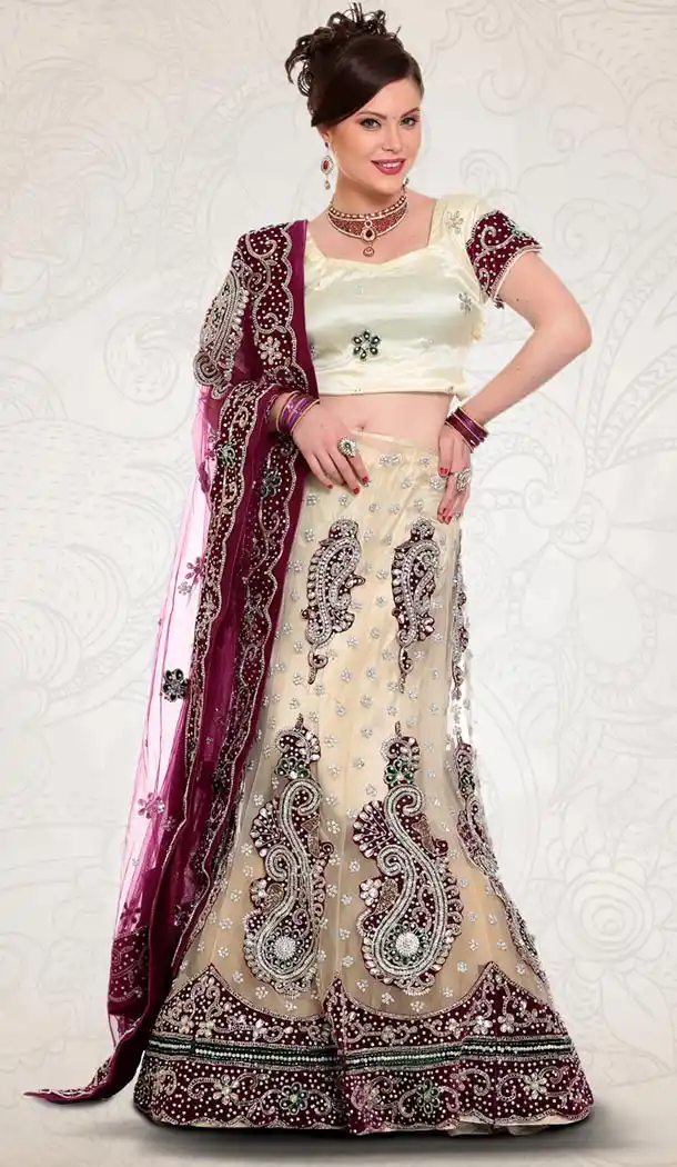 Dark Cream Color Net Indian Designer Bridal Wedding Stitched Lehengas with Dupatta | FH440869620