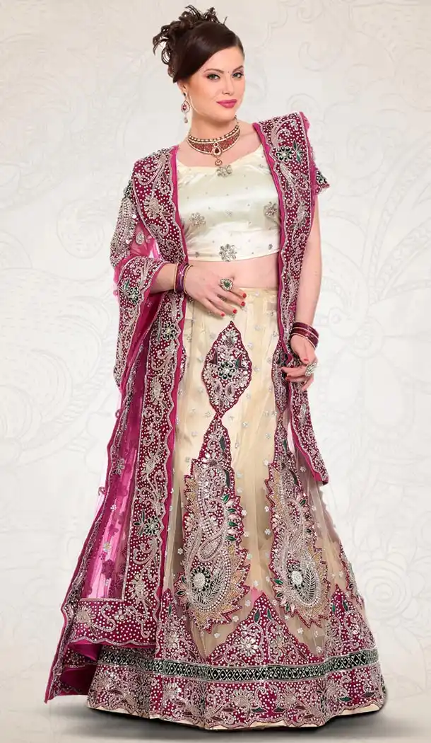 Dark Cream Color Net Indian Designer Bridal Wedding Stitched Lehengas with Dupatta | FH440869621
