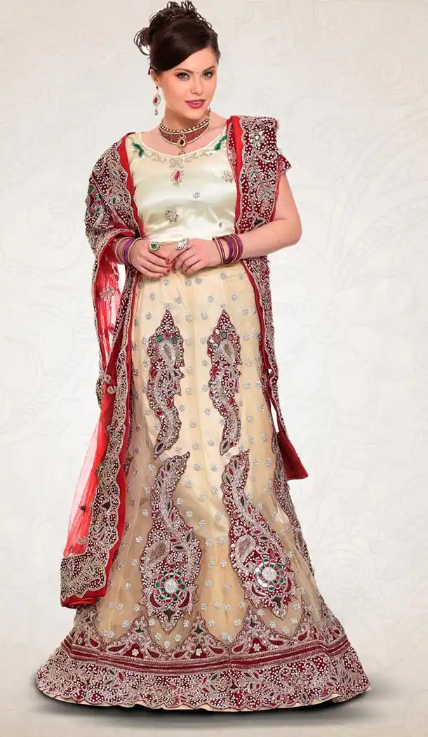 Dark Cream Color Net Indian Designer Bridal Wedding Stitched Lehengas with Dupatta | FH440869626
