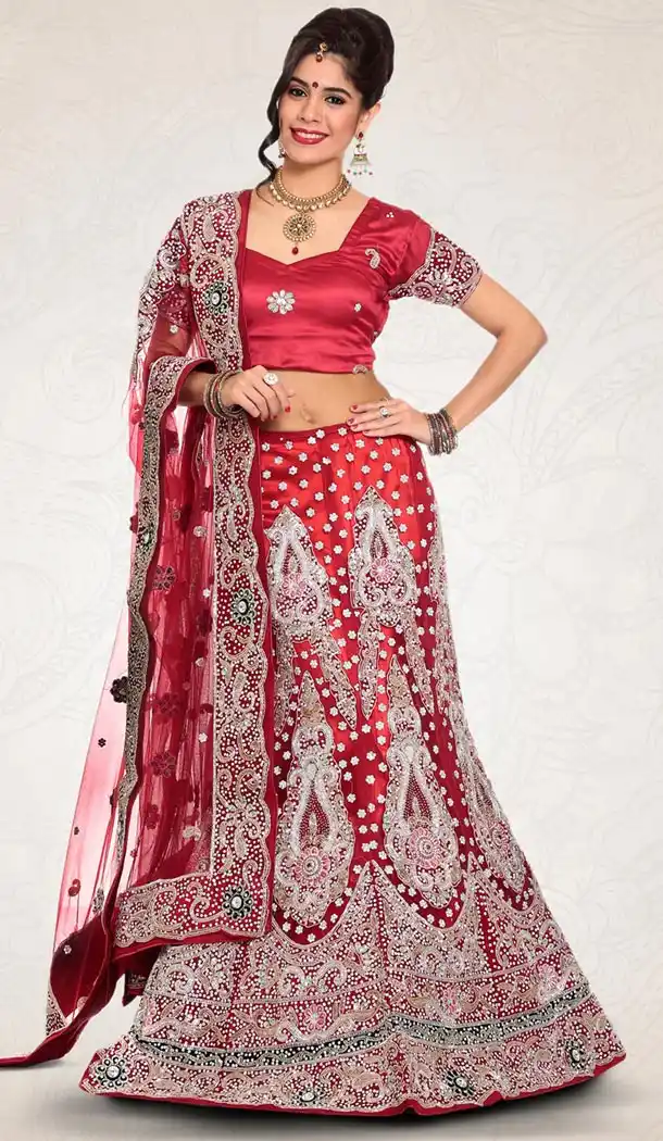 Red Color Net Indian Designer Bridal Wedding Stitched Lehengas with Dupatta | FH440869630
